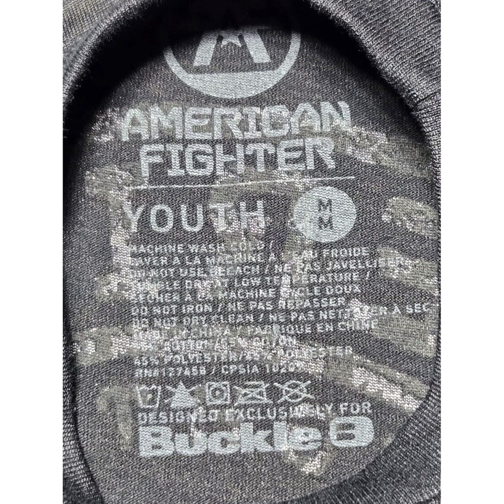 American Fighter Youth Kids Medium T-Shirt Black Dip Dye Puff Print Tee‎ - Picture 3 of 7